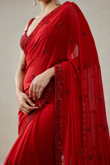 Red Georgette Saree Set