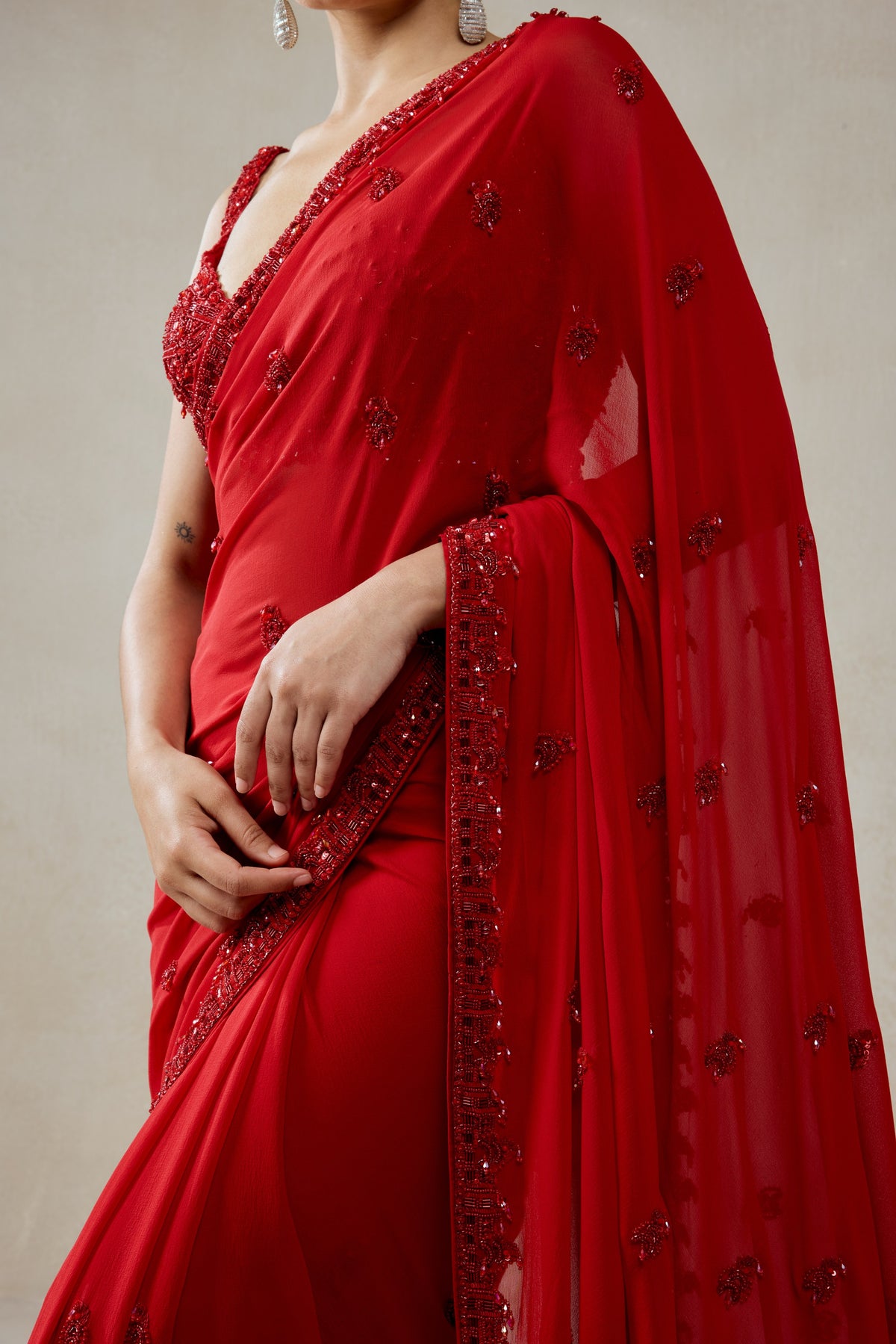 Red Georgette Saree Set