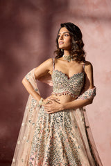 ROSE PINK OMBRE MIRROR WORK LEHENGA SET