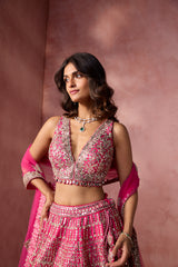 FUCHSIA PINK TAFFETA LEHENGA SET