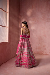 FUCHSIA PINK TAFFETA LEHENGA SET