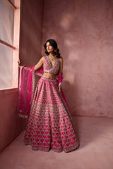 FUCHSIA PINK TAFFETA LEHENGA SET