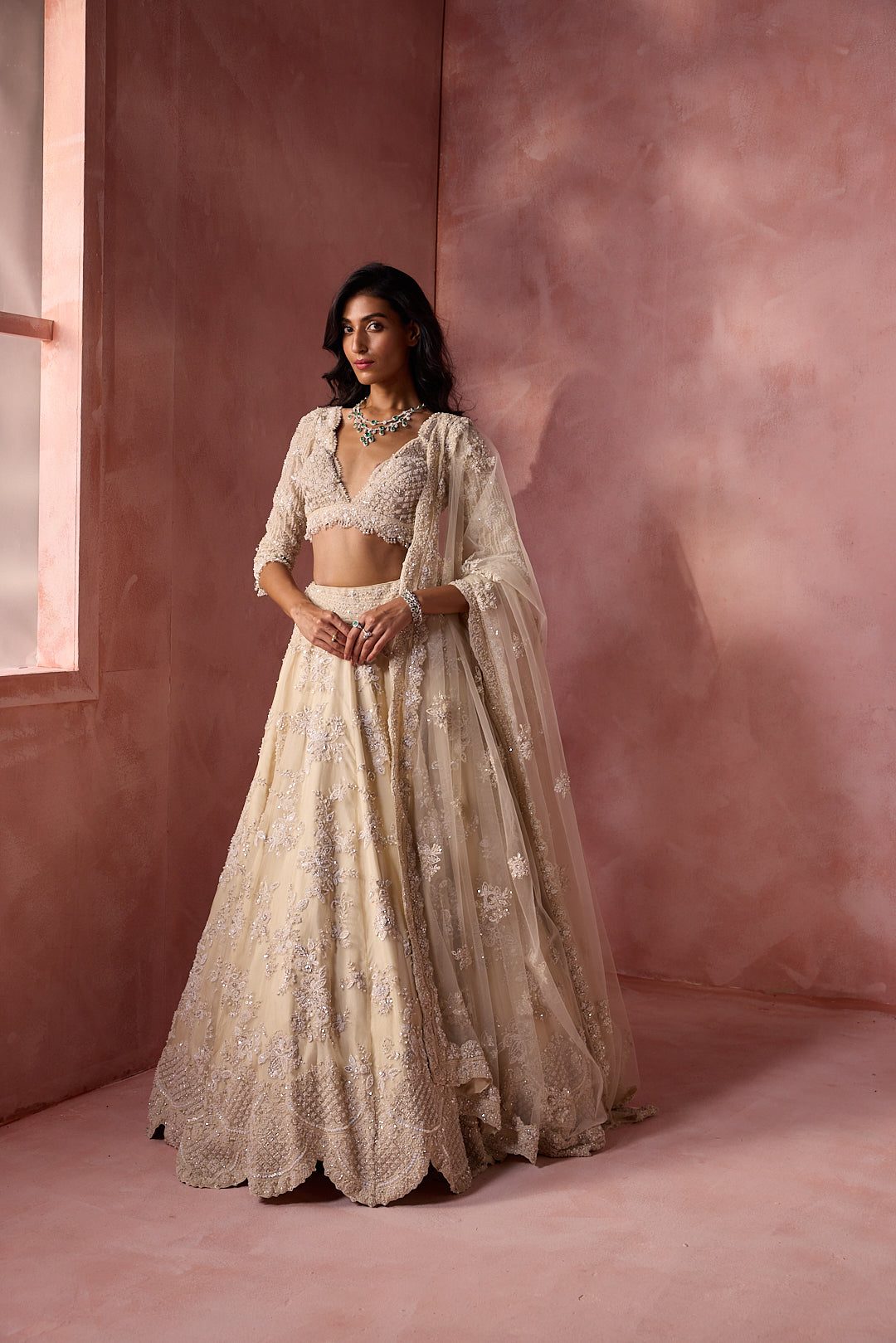 IVORY ORGANZA LEHENGA SET