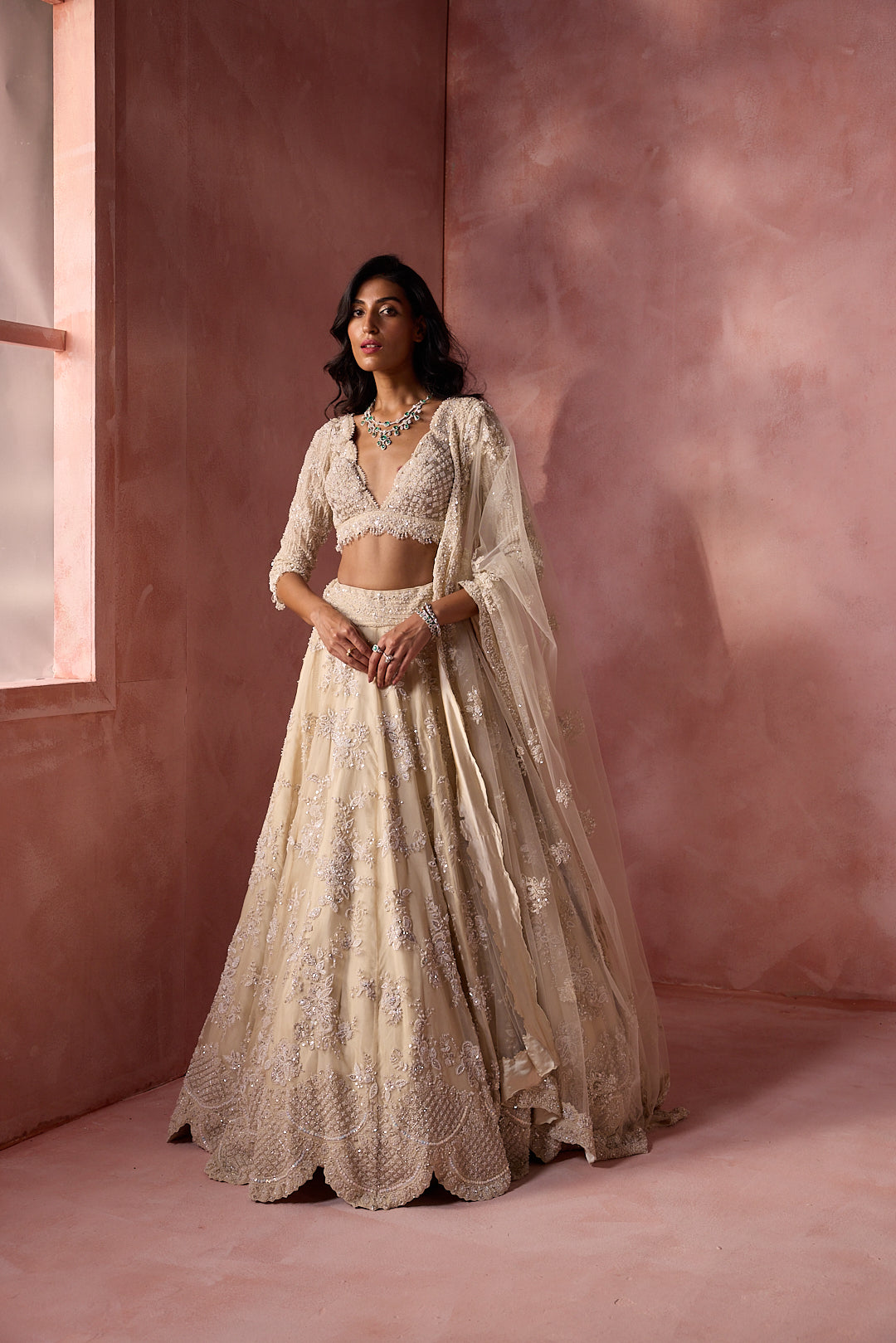 IVORY ORGANZA LEHENGA SET