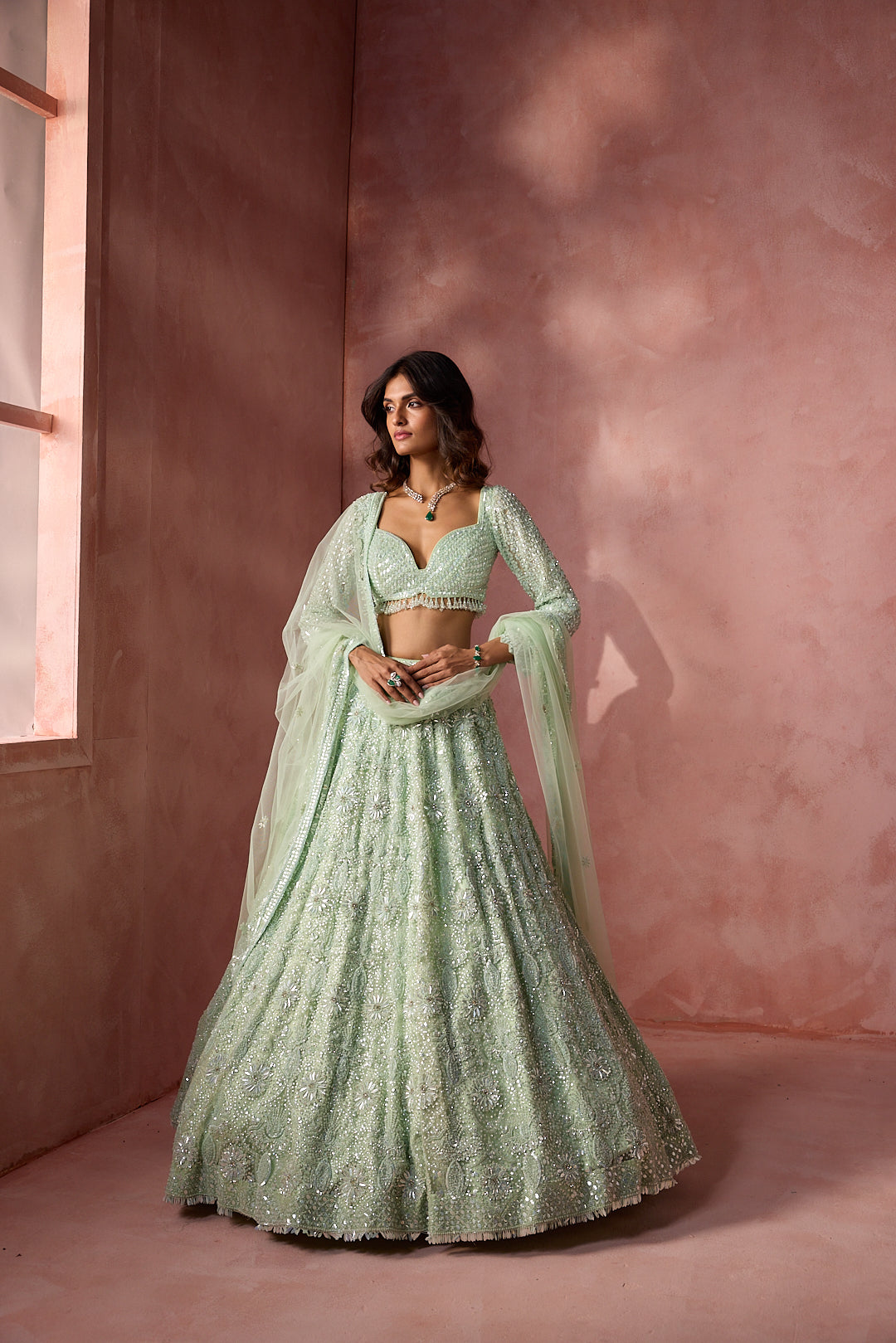 SEA GREEN NET LEHENGA SET