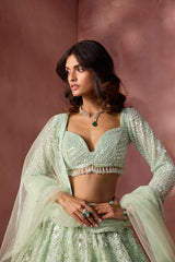 SEA GREEN NET LEHENGA SET