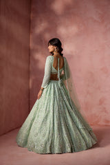 SEA GREEN NET LEHENGA SET