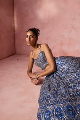 PETROL BLUE NET LEHENGA SET