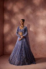 INK BLUE NET LEHENGA SET
