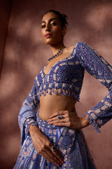 INK BLUE NET LEHENGA SET