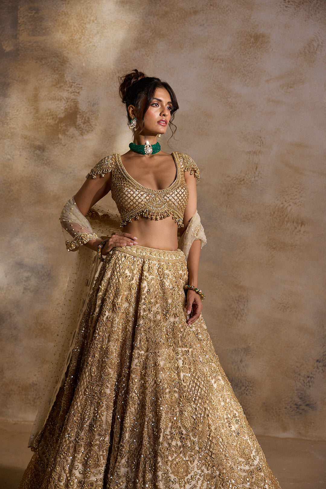 GOLD CUTWORK LEHENGA SET