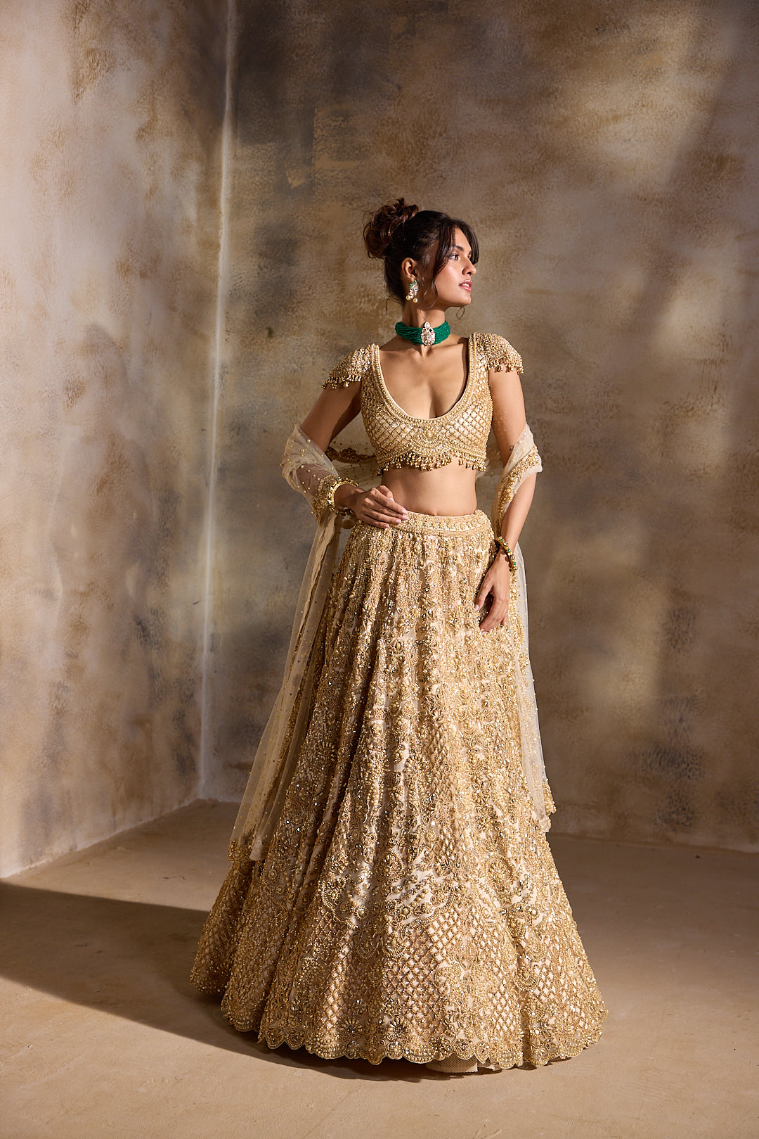 GOLD CUTWORK LEHENGA SET