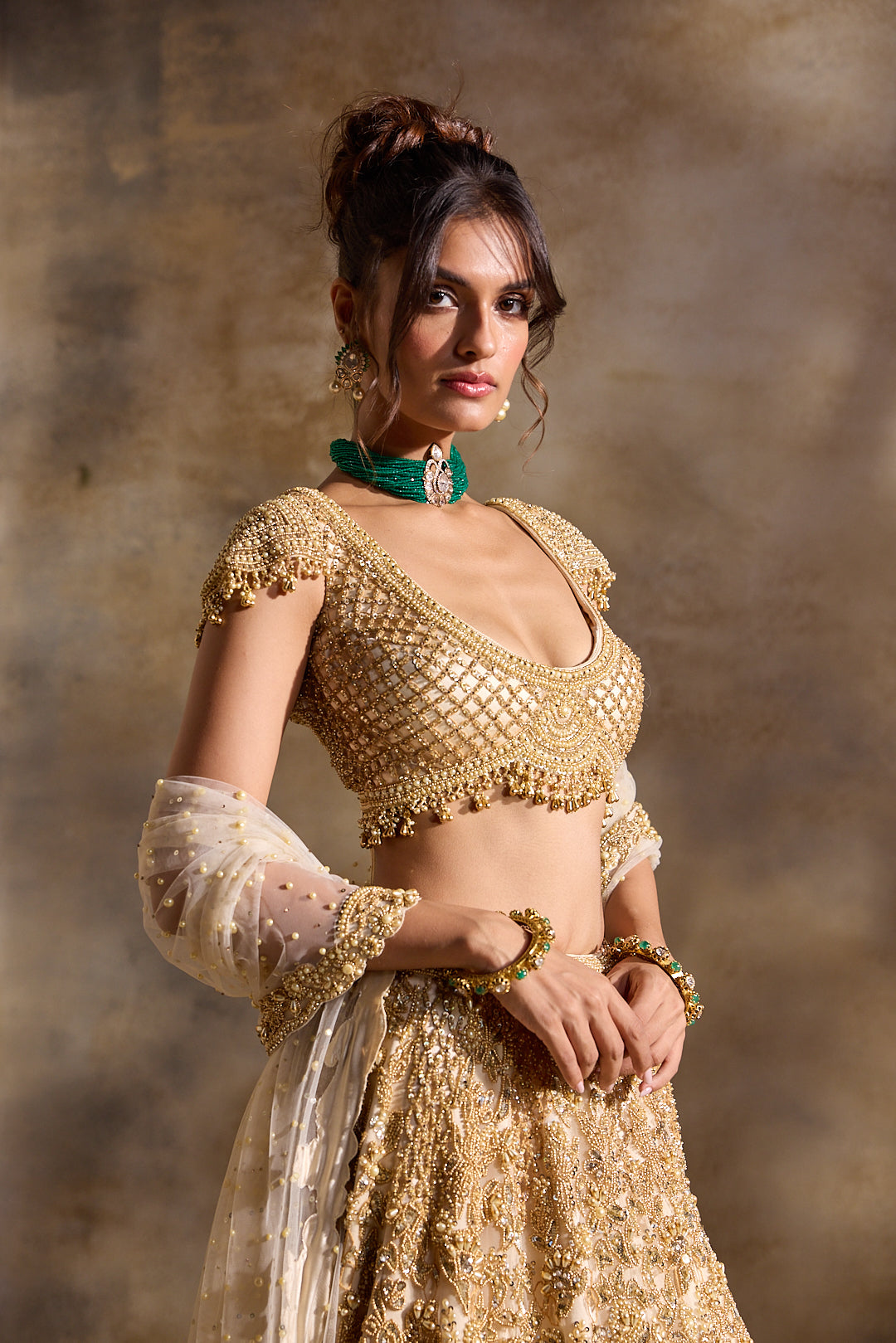 GOLD CUTWORK LEHENGA SET