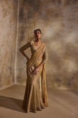 GOLD NET DRAPED LEHENGA SAREE