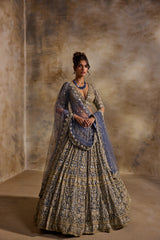BLUE GREY NET LEHENGA SET