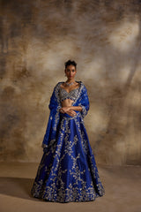 ELECTRIC BLUE TAFFETA GOTA WORK LEHENGA SET