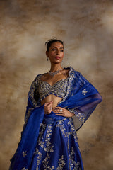 ELECTRIC BLUE TAFFETA GOTA WORK LEHENGA SET