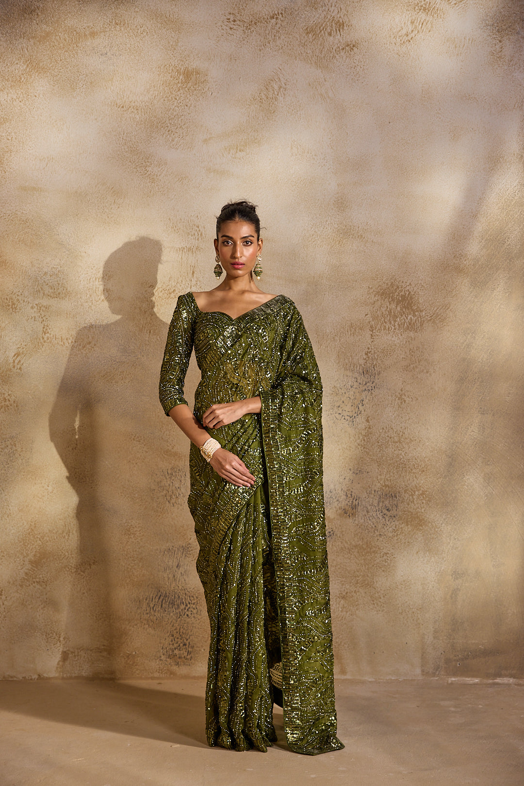 OLIVE GREEN SAREE BLOUSE