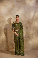 OLIVE GREEN SAREE BLOUSE
