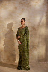 OLIVE GREEN SAREE BLOUSE