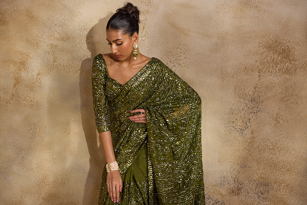 OLIVE GREEN SAREE BLOUSE