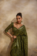OLIVE GREEN SAREE BLOUSE