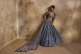 STONE GREY NET LEHENGA SET