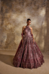 OLD ROSE GOWN AND DUPATTA SET