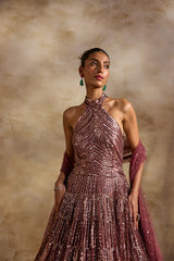 OLD ROSE GOWN AND DUPATTA SET