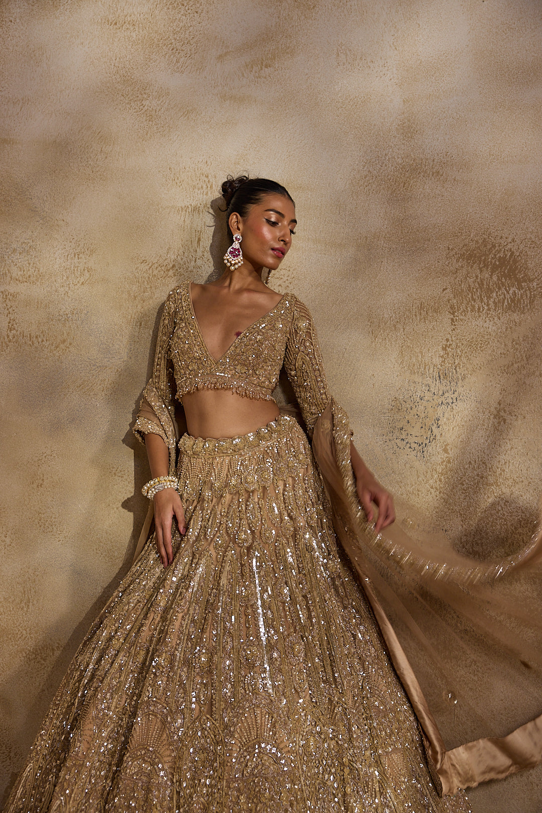 CHAMPAGNE GOLD LEHENGA CHOLI DUPATTA