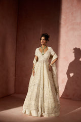 OFF WHITE ORGANZA KALIDAR WITH SHIMMER LEHENGA DUPATTA