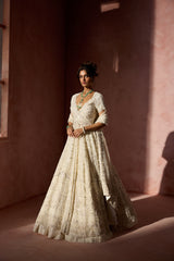 OFF WHITE ORGANZA KALIDAR WITH SHIMMER LEHENGA DUPATTA