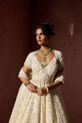 OFF WHITE ORGANZA KALIDAR WITH SHIMMER LEHENGA DUPATTA