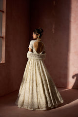 OFF WHITE ORGANZA KALIDAR WITH SHIMMER LEHENGA DUPATTA