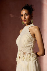 IVORY PLEATED SKIRT AND HALTER SET