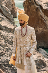 Ivory-Gold Worked Sherwani Set