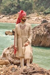 Beige Kasab Sherwani Set