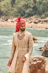 Beige Kasab Sherwani Set