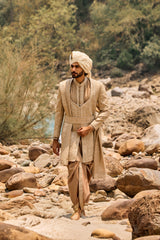 Mocha Worked Sherwani Set With Dhoti