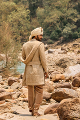 Mocha Worked Sherwani Set With Dhoti