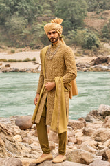 Deep Olive Heritage Sherwani Set