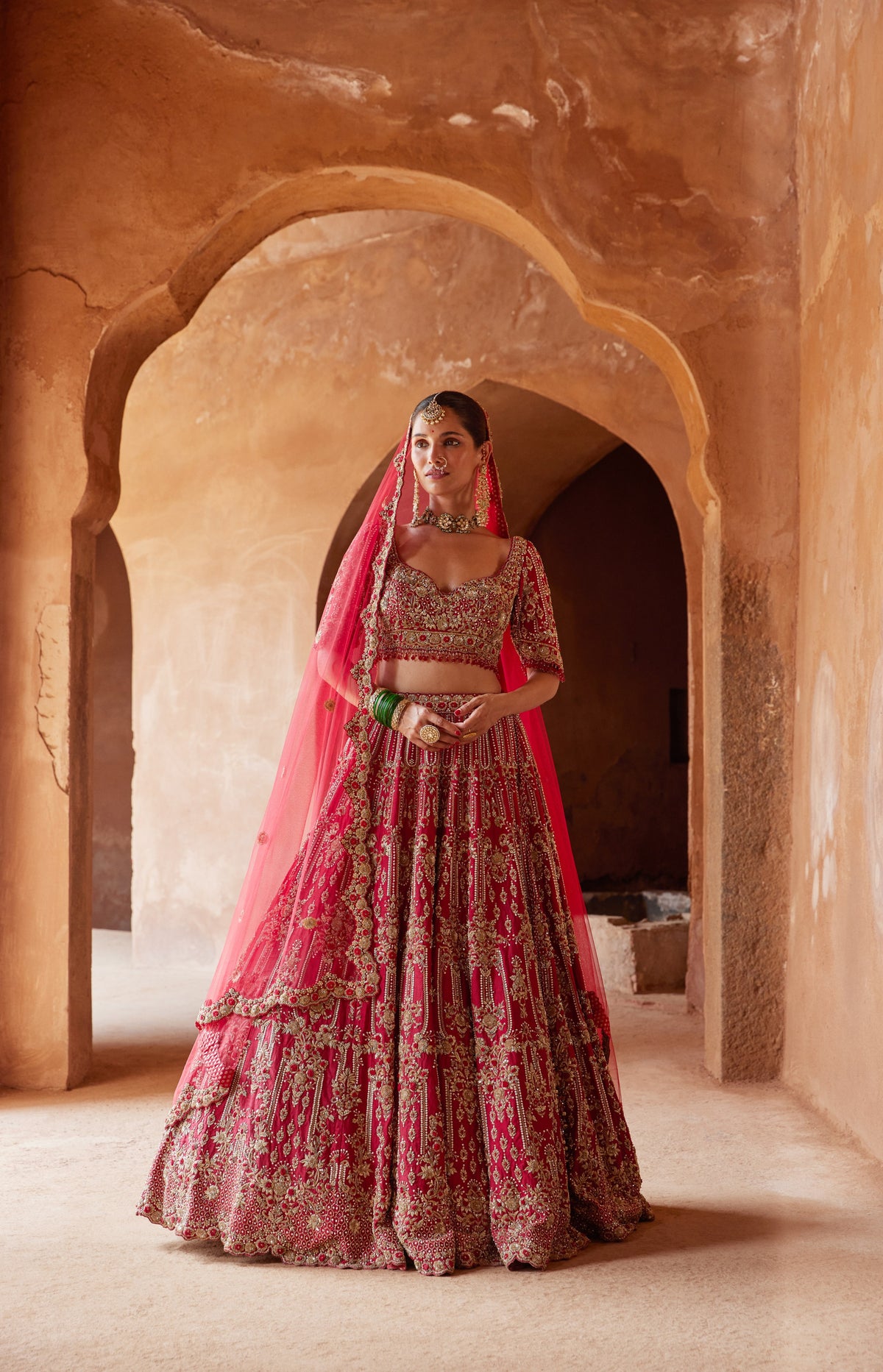 Red Dabka Lehenga
