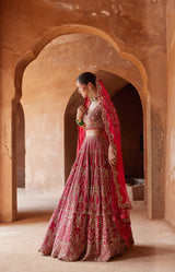 Red Dabka Lehenga
