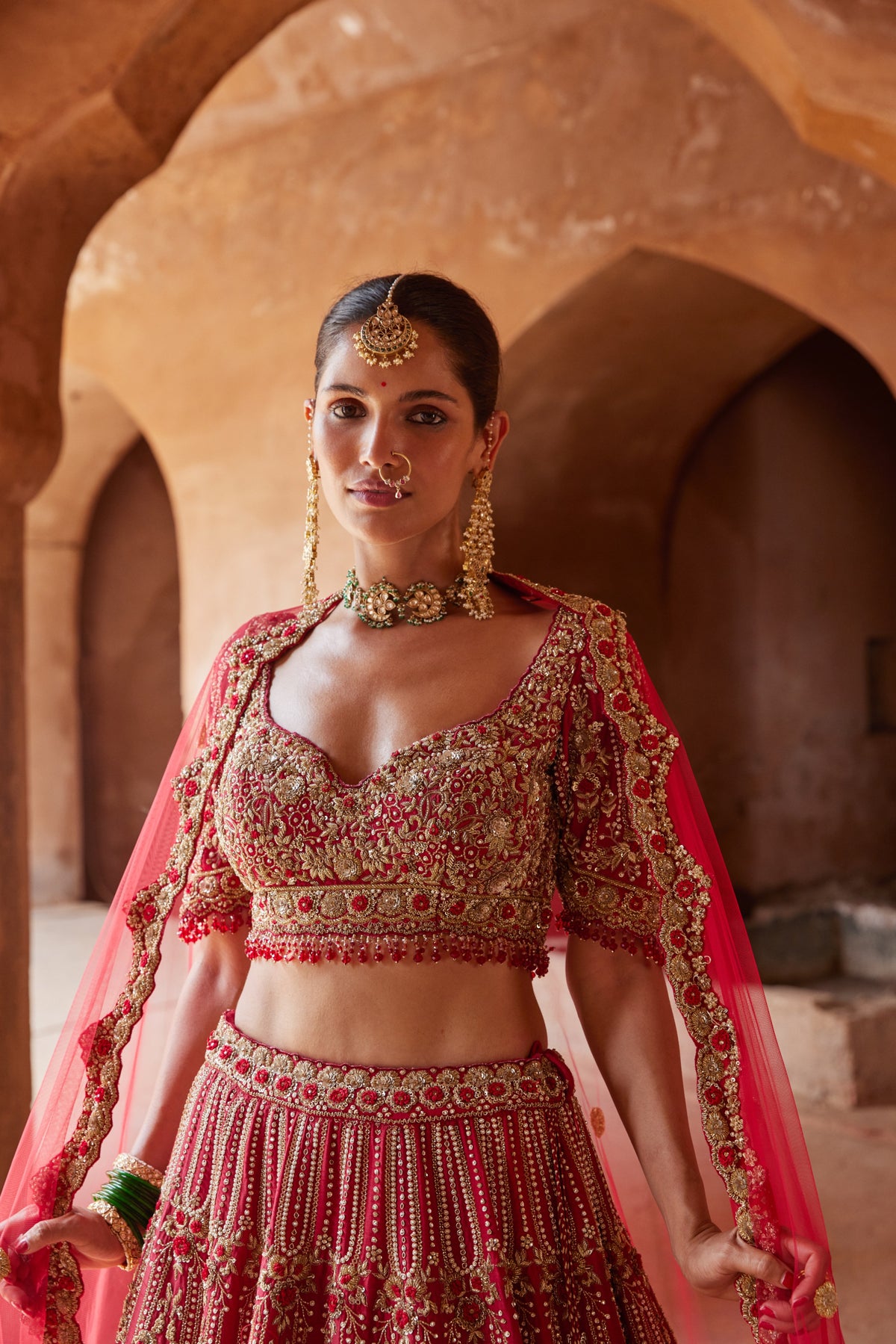 Red Dabka Lehenga