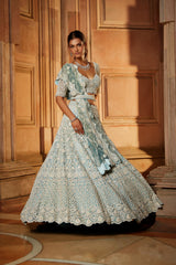 Aqua Ombr Tulle Lehenga Choli Dupatta