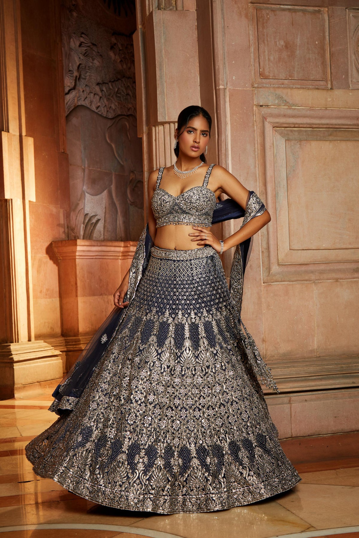 Midnight Blue Tulle Lehenga Choli Set