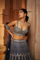 Midnight Blue Tulle Lehenga Choli Set