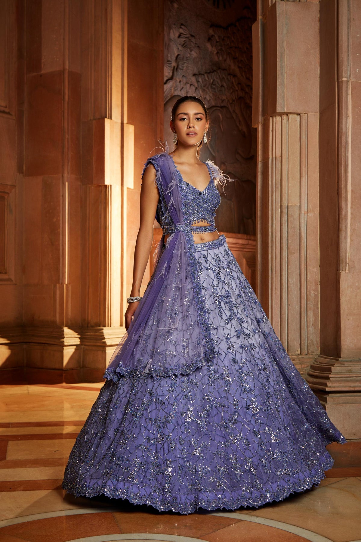 Ink Blue Ombr Organza Choli Dupatta with Worked