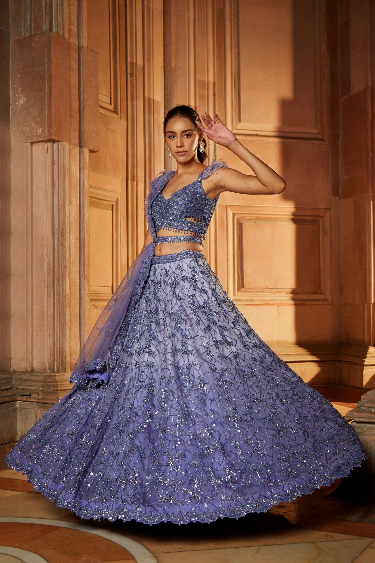 Ink Blue Ombr Organza Choli Dupatta with Worked