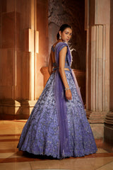 Ink Blue Ombr Organza Choli Dupatta with Worked